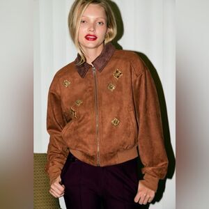 932. Brown Suede Embellished Jacket